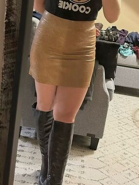 Tan faux leather mini skirt